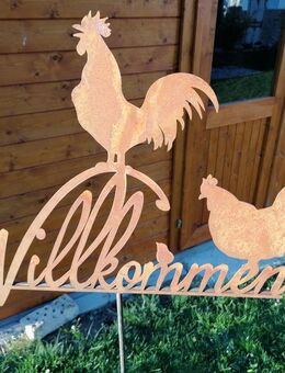 großer Willkommen Stecker Edelrost mit Huhn, Hahn Bauernhof - Kraftisried