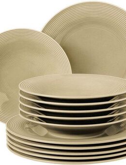 Seltmann Weiden Tafelservice Teller Set, Geschirr-Set Beat (12-tlg), 6 Personen, Porzellan, Teller Set, weiß, mit Rillendekor, 12 Teile, für 6 Personen
