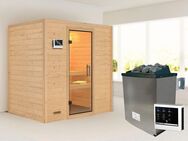 Karibu Sauna "Sonja" mit Klarglastür Ofen 9 KW externe Strg modern, BxTxH: 196 x 146 x 198 cm, 38 mm