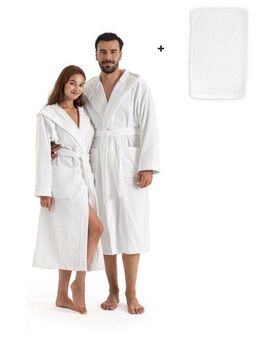 OTTO home Unisex-Bademantel Fenya, 330 g/m², ideal für Sauna & Spa, Hotelbademantel, Morgenmantel, Langform, Veloursfrottier, Kapuze, Gürtel, Reißverschlusstaschen, weich mit GRATIS-Zugabe: 1x Duschtuch 70x140 cm