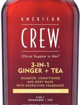 American Crew Haarshampoo 3In1 Ginger & Tea Shampoo, Conditioner & Body Wash 450 ml, 1-tlg., Für Herren aller Haartypen, spendet Feuchtigkeit, beruhigt Kopfhaut.