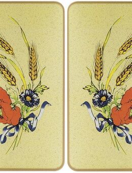 WENKO Herd-Abdeckplatte Universal Modell Kornblumen, Glas, (Set, 2 tlg), Herdabdeckung für alle Herdarten, kratzfest, mit rutschfesten Füßen