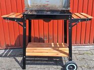 Grillholzkohle - 10kg mit Räder, Holzablage 86cm hoch 96cm breit - Essen