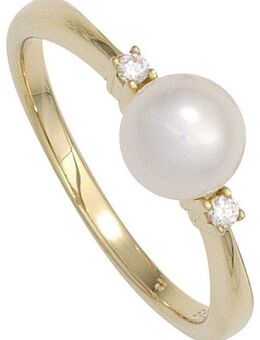 JOBO Perlenring, 585 Gold mit Süßwasser-Zuchtperle und 2 Diamanten