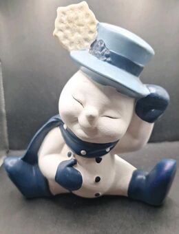 Schneemann Keramik Höhe 16cm Breit 14cm weißblau Weihnachten Christmas Handbemal - Essen