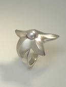 Seestern-Ring aus rhodiniertem 925-Silber mit grauer Süßwasser-Perle in 55218