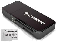 Speicherkarte MicroSDXC 128GB, Transcend, class 10, V30, u3, uhd , 4k, mit einer Datenübertragung von bis zu 90MB/s, Speicherkartenleser Transcend Dual,  MicroSD & SD Laufwerke, USB 3.0 Typ A, schwarz - Fürth