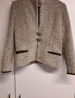 Trachtenjacke Damen – Größe 36–38, Wolle, Grau mit braunen Akzent aus Kunstleder - Würzburg