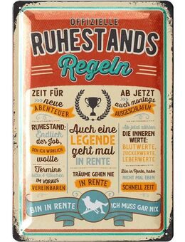 Lustiges Blechschild Ruhestands-Regeln Rente - Lanolu 20x30 cm - München