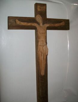 Altes großes Holzkreuz, geschnitzt 73 cm - Büdelsdorf