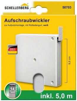 SCHELLENBERG Aufputz-Gurtwickler Minisystem, Aufschraubwickler inkl. 5 m Gurtband, Rollladengurtwickler zur Montage in der Fensterlaibung