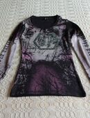 Shirt, Langarmshirt, Gr. 34 bzw. ca. Gr. XS, schwarz/bunt/silber in 22523