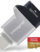 OTG USB 3.0 Typ C, Speicherkartenleser integral, SanDisk Extreme MicroSDXC 128GB mit einer Datenübertragung von bis zu 200MB/s, inklusive SD-Adapter in 90763