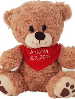 Heunec® Kuscheltier Bär, sitzend mit rotem Halstuch, mit individuell bestickbarem Halstuch