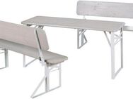 roba® Kindersitzgruppe Outdoor Party-Garnitur für Kinder, grau lasiert, aus Holz, (3-tlg), mit Lehne, FSC® - schützt Wald - weltweit