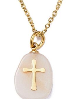 Firetti Kette mit Anhänger Schmuck Geschenk Kreuz, Made in Germany - mit Rosenquarz, Quarz oder Amethyst