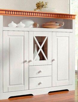 Home affaire Highboard Lisa, Stauraumschrank aus massivem Kiefernholz, mit dekorativen Fräsungen