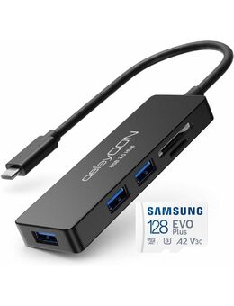 OTG USB 3.0 Typ C, 3fach Hub USB 3.0 Typ A & DUAL Speicherkartenleser deleyCON, SD & MicroSD Laufwerke, Samsung MicroSDXC 128GB mit einer Datenübertragung von bis zu 130MB/s, inklusive SD-Adapter - Fürth