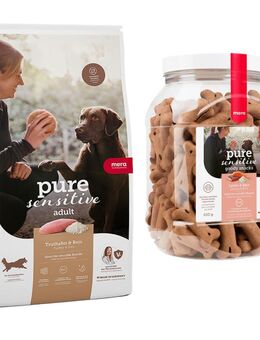 mera pure sensitive Kombi-Paket: 12,5 kg Trockenfutter + 3 x 600 g Goody Snacks - Adult Truthahn & Reis 12,5 kg + Goody Snacks Lachs & Reis 3 x 600 g