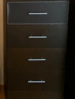 Kommode / Sideboard , 5 Schubladen, aus wenge Holz und Kunstleder - Wiesbaden