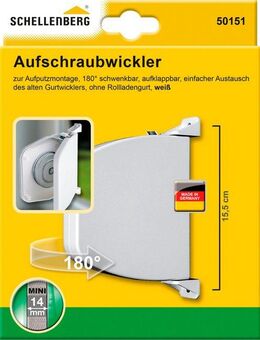 SCHELLENBERG Aufputz-Gurtwickler Aufschraubwickler für das Rollladensystem Mini, Gurtbreite 14 mm, 1-tlg., aufklappbar, mit festem Lochabstand, 155 mm, weiß oder braun