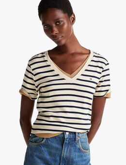 Tommy Hilfiger T-Shirt SLIM CODY V-NK SS mit V-Ausschnitt und Streifen gestreift, casual, slim fit, Baumwolle, V-Ausschnitt