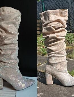 Gr. 38 + 40, sexy High Heels Stiefel, GLITZER beige ( Sergio Todzi ) bling-bling ohne Ende - Bruchköbel