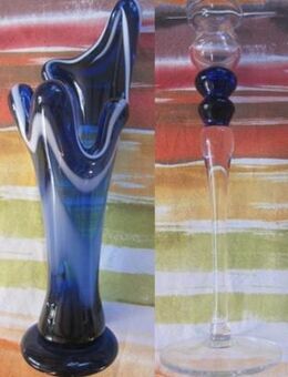 Vase u. Kerzenhalter (Frankreich), Glas, blau, Handwerk - Darmstadt