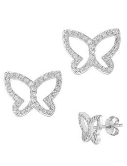 Firetti Paar Ohrstecker Schmuck Geschenk Silber 925 Ohrschmuck Glitzerohrstecker Schmetterling, Made in Germany - mit Zirkonia (synth)