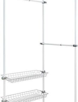 WENKO Teleskopregal Modell Herkules Duo, zum Klemmen ohne Bohren, verstellbar, mit 3 Kleiderstangen & 2 Körben