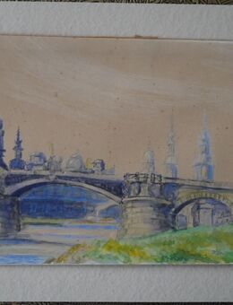 Aquarell : Carolabrücke - Dresden , signiert und datiert - H. Groth 1941 , Blatt hat eine Größe von 24cm x 18cm , K329 - Görlitz