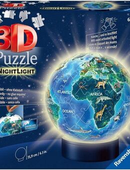 Ravensburger Puzzleball Nachtlicht Erde bei Nacht, 72 Puzzleteile, mit Leuchtsockel inkl. LEDs