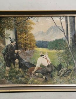 Ölgemälde Jäger bei der Jagd signiert mit Echtholzrahmen aus Erbe von meinem Mann 80x40 cm - Wangen (Allgäu)