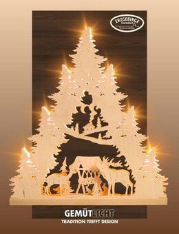 Weigla LED Lichterbogen Hirschfamilie, Schwibbogen aus Holz, NATUR, Made in Germany (1-tlg), Erzgebirge garantiert, Weihnachtsdeko Innen, Weihnachtsbeleuchtung