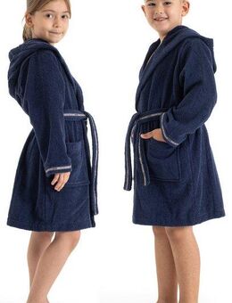 Bruno Banani Kinderbademantel Danny, Ideal für Zuhause, Schwimmbad oder im Urlaub, Langform, Walkfrottee, Kapuze, Gürtel, mit Logostreifen, aus 100% Baumwolle