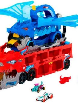 Hot Wheels Spielzeug-Monstertruck Hot Wheels City Ultimativer 2-in-1 Drachen Transporter, Inklusive 2 Hot Wheels Die-Cast-Fahrzeuge im Maßstab 1:64