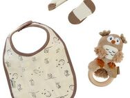 Apollo Neugeborenen-Geschenkset (Set) Babyset, Eule, Lätzchen, Ring, Söckchen