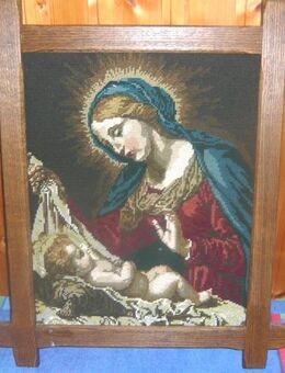 Alt großes feingesticktes Heiligenbild Maria u Jesus gerahmt TOP - Amberg Zentrum