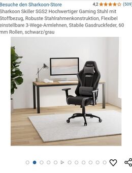 SHARKOON Skiller SGS2 Marken Gamerstuhl Bürodrehstuhl ergonomisch verstellbare abnehmbare Nacken- und Lendenwirbelkissen verstellbare Armlehnen Wippfunktion Gasdruckfederung Schwarz Grau 2 Jahre alt - Schladen-Werla