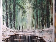 Aquarell Bild selbstgemalt Maße 28x38 * Wald Wasser Reflexion - Rostock