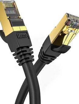Netzwerkleitung Patch Cat 8, 2m lang, S/FTP, vergoldete RJ45 Stecker, Bandbreite 2GHz, 40Gbps, schwarz, sehr robuste und flexible Datenleitung mit Leitungsknickschutz - Fürth