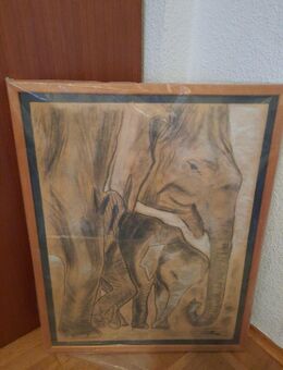 Bild Gemälde, Elefanten im Rahmen Unikat, neu eingepackt. 56cm breit 71cm hoch - Essen