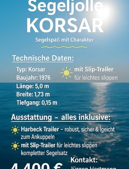Segeljolle Korsar (Bj. 1976) – mit Zubehör zum Lossegeln - Karben