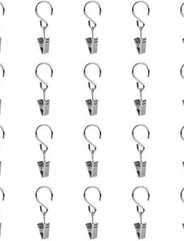 LICHTBLICK ORIGINAL Gardinenstange Seilhaken mit Klammer für Seilspanngarnitur, Gardinenklammern Clips, Fixmaß, Metall, Klammerhaken für Seilspanngarnituren mit Ringen zum einhängen.