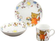 CreaTable Kindergeschirr-Set Teddy (3-tlg), 1 Personen, Porzellan, Made in Europe, 3 Teile, für 1 Person