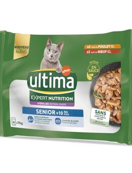 3 + 1 gratis! 4 x 70 g Ultima Cat Expert Nutrition - Senior Huhn & Rind