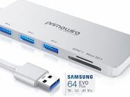 Speicherkartenleser CSL Dual, SD & MicroSD Laufwerke, USB 3.0 Typ A, 3fach Hub, 3x USB 3.0 Typ A, Samsung EVOPlus MicroSDXC 64GB mit einer Datenübertragung von bis zu 130MB/s - Fürth