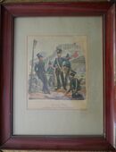 Bild , Militär , Sachsen , Ingenieur - Corps mit Sapeur- und Pontonier - Compagnie , Ansicht Königstein , Lithografie, Größe mit Rahmen 44cm x 35cm , Uniform in 02828