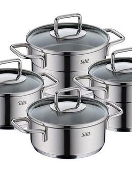 Silit Topf-Set Extra Cook, Edelstahl 18/10 (Set, 8-tlg., 4-teiliges Mini-Topf-Set), SiliTherm Universalboden, induktionsgeeignet, spülmaschinengeeignet