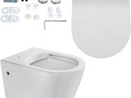 welltime Tiefspül-WC Vigo, wandhängend, Abgang waagerecht, spülrandlose Toilette aus Sanitärkeramik, inkl. WC-Sitz mit Softclose